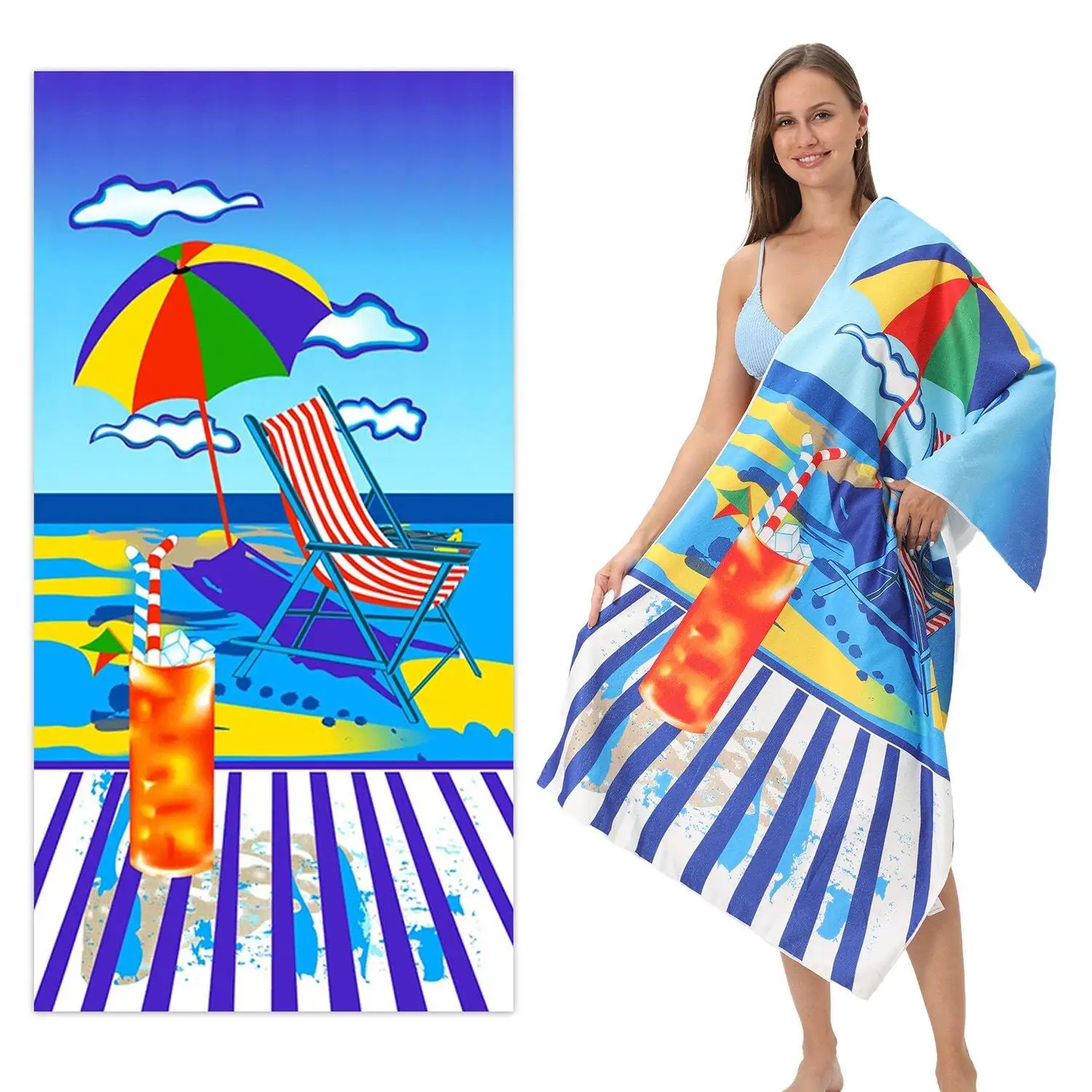 Soft Anchor Print Lightweight Quick Dry Beach Towel Summer Vacation Bath Shawl for Easy Carrying And Relaxing at the Beach