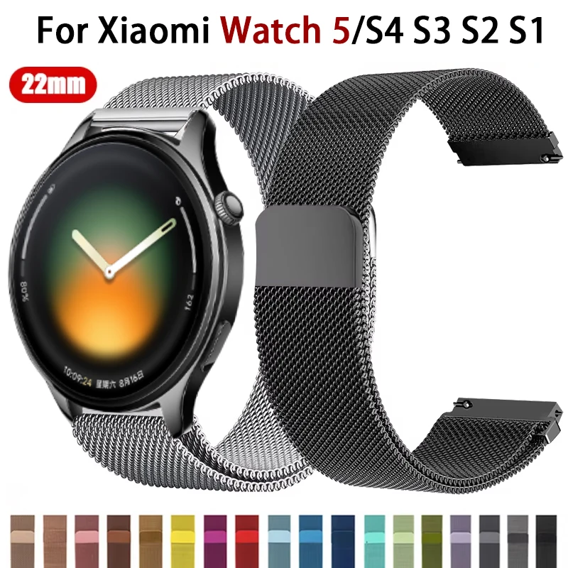 22mm Milanese Loop Armband für Xiaomi Watch 5, magnetisches Metallarmband, kompatibel mit Xiaomi Watch Mi Active/Color 2/2 Pro/S4 S3 S2 S1, Zubehör