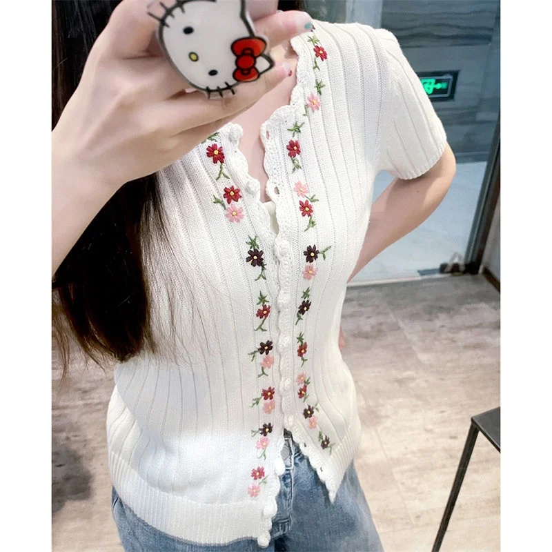 

Susan Faionable Bla Белый вязаный топ с вышивкой ort Sve Кардиган на пуговицах Очаровательный V Ne Хлопок стандартного кроя 00%