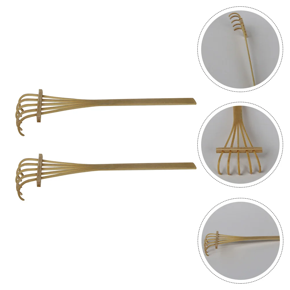 2 Pcs Decor Five-Tooth Bamboo Sand Rake Miniature Garden Decoration Table Sandbox Zen Tools Child