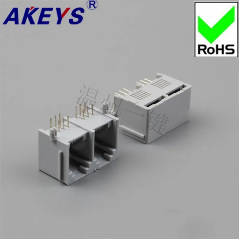 10pcs 5521-2 Connection-6P6C-Band-90 Degree-Grey-RJ11RJ45 5224 Network Socket Horizontal Lateral Interpolation