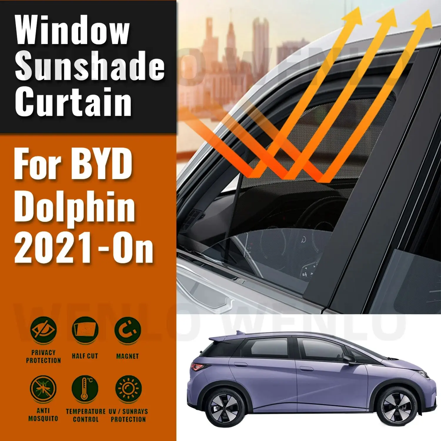 For BYD Dolphin 2024 2023-2021 Car Sunshade Shield Magnetic Front Windshield Frame Curtain Rear Side Window Sun Shades Visor