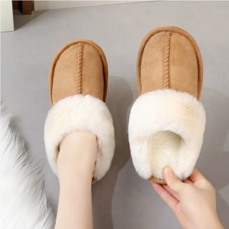 2026 Winter plush anti-slip soft-soled cotton slippers women fashionable romantic comfortable warm romantic couple slippers