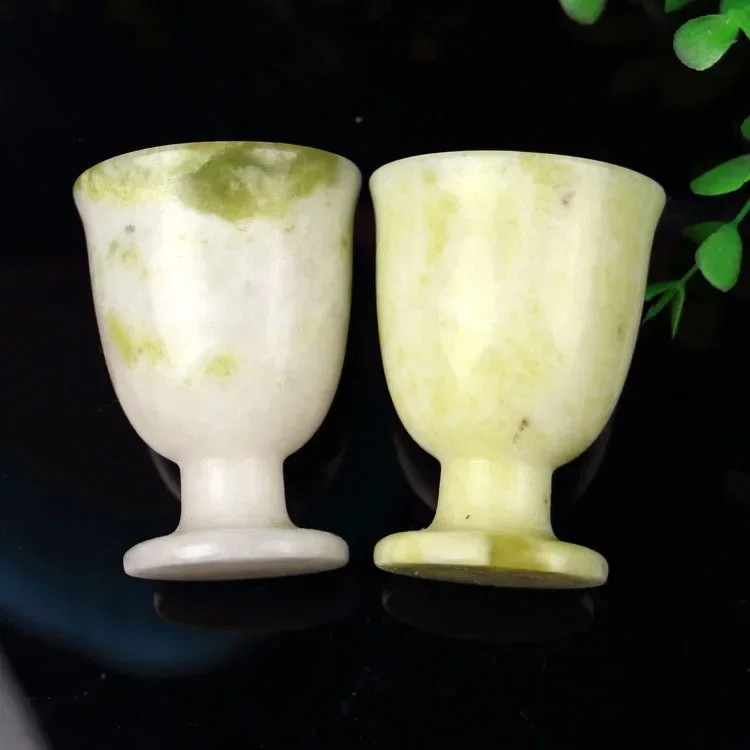 2pcs Natural White green Jade Wine Glass Fashion Chinese Style Cup Hand-carved Crafts Teacup Charm Gifts New W78