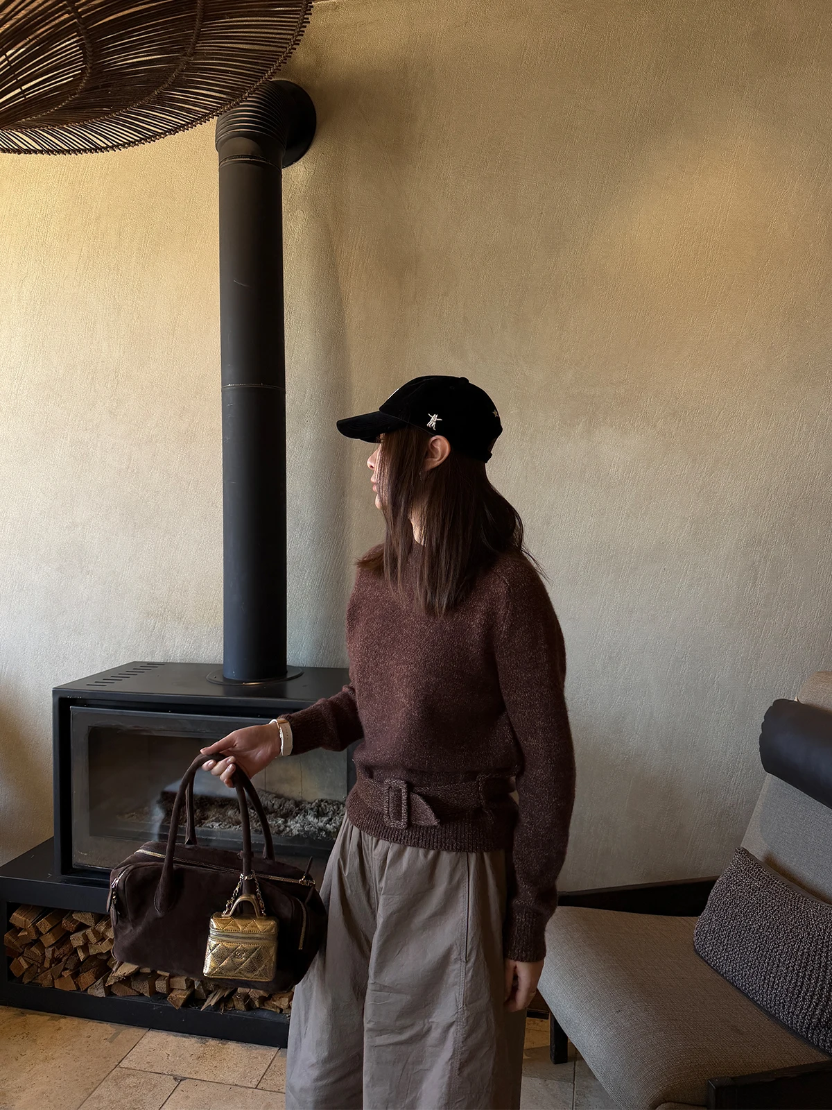 

Soft Cozy Floral Silk Knitted Sweater with Belt Autumn Winter Sle round Ne Pure Color Simple Design Women's Thermal Top