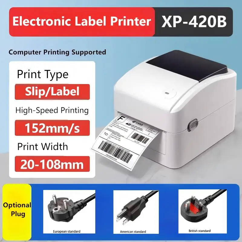 ملصقات الشحن الإلكترونية Xprinter-420B للطابعة الحرارية اللوجستية عرض الطباعة على شكل بوليصة الشحن 25-108 مم لـ DHL Fedex EMS Express