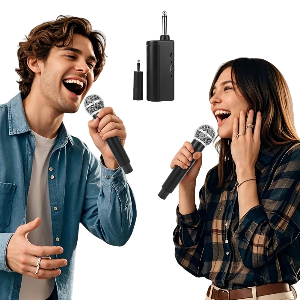 Handheld Microphone Rechargeable Wireless Microphone with One-to-Two Chip Connection for Home KTV Speeches Churches