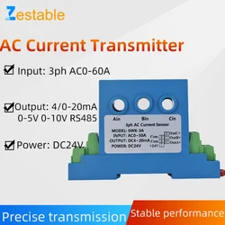 Three Phase Split Core Hall Current Sensor AC0-50A Input 0-10V 4-20mA RS485 Output Analog Signal Converter Current Transmitter