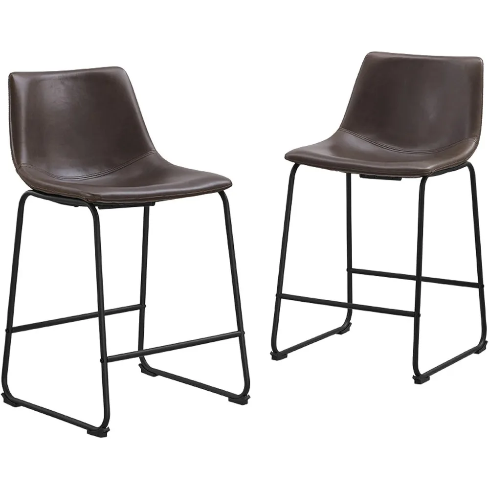 Douglas Urban Industrial Faux Leather Armless Counter Chairs, Set of 2, Brown