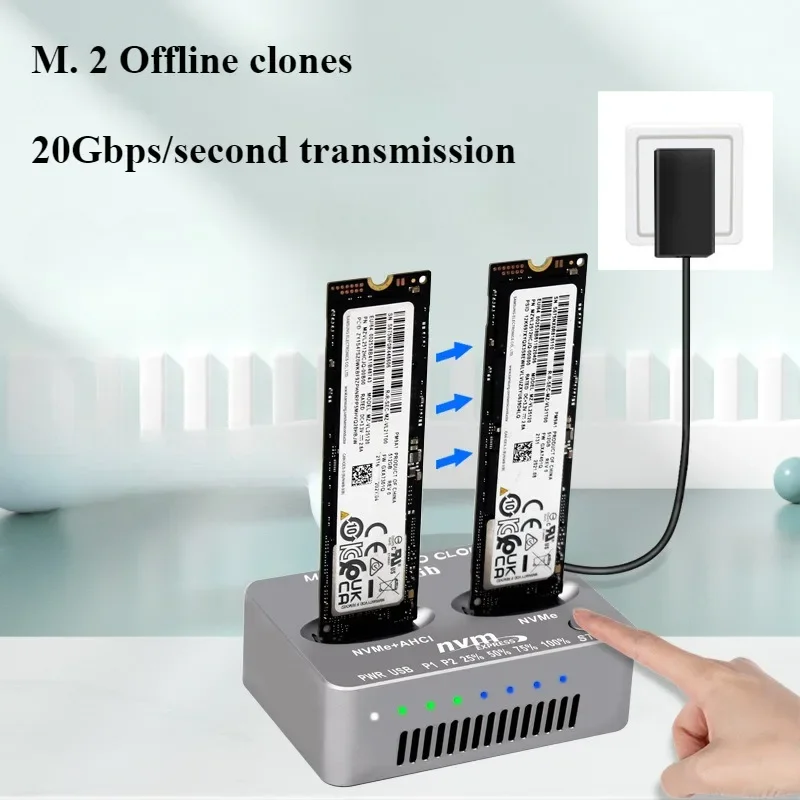 NVME Docking Station AHCI Offline Copy M.2 USB 3.2 C-type External Hard Drive Box Dual Disk 20Gbps SSD System Clone