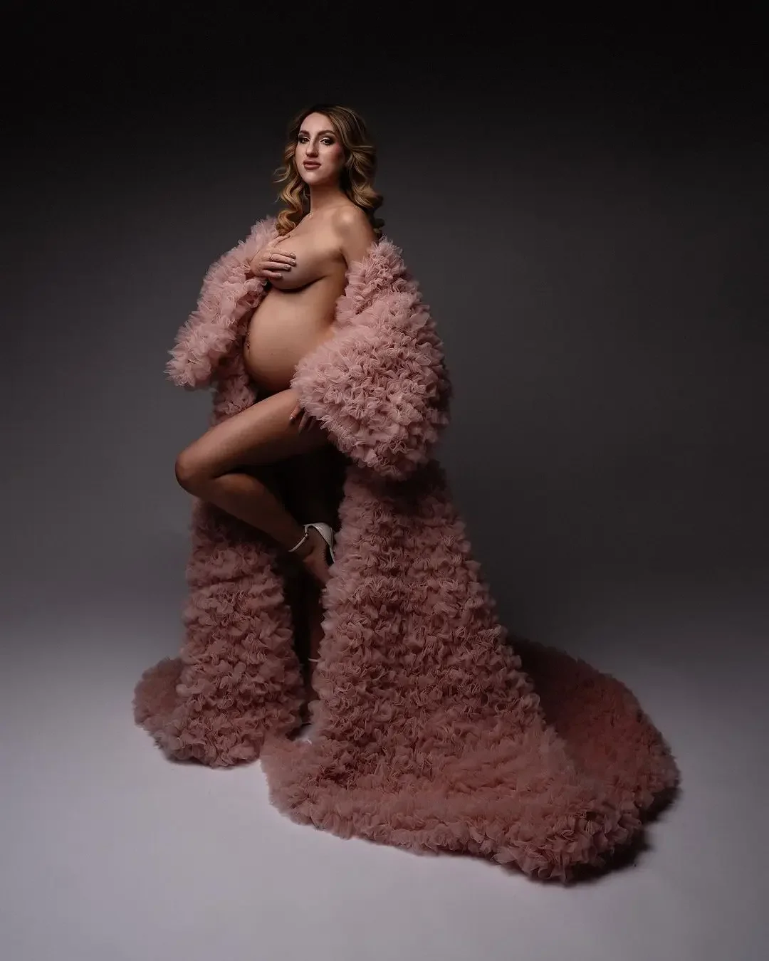 Servizio fotografico abiti premaman in gravidanza maniche soffici Babyshower abito premaman Extra Tierred abiti da ballo Sexy lunghezza del pavimento