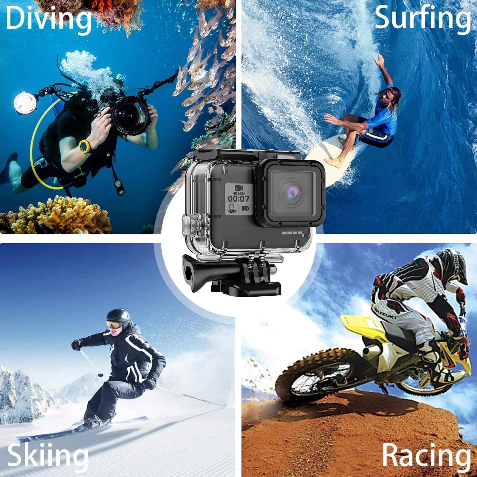 60M Waterproof Case for GoPro Hero 7 6 5 Black Protective Diving Underwater Housing Shell Cover Red Purple Color Filter