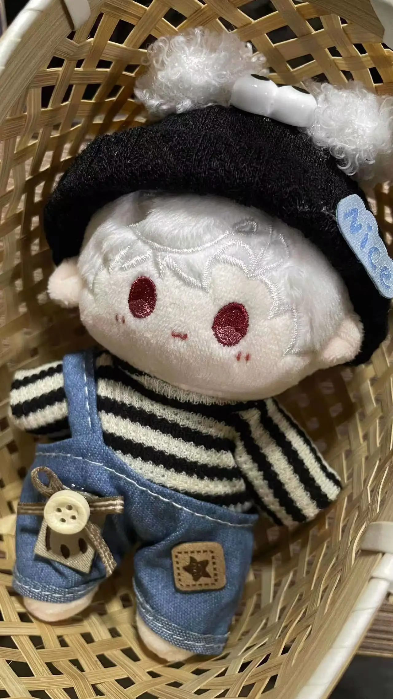 Love and Deepspace 10Cm Cute Doll Clothes for Kids Striped T-shirt, denim overalls, puppy hat DIY Doll Clothing Accessories