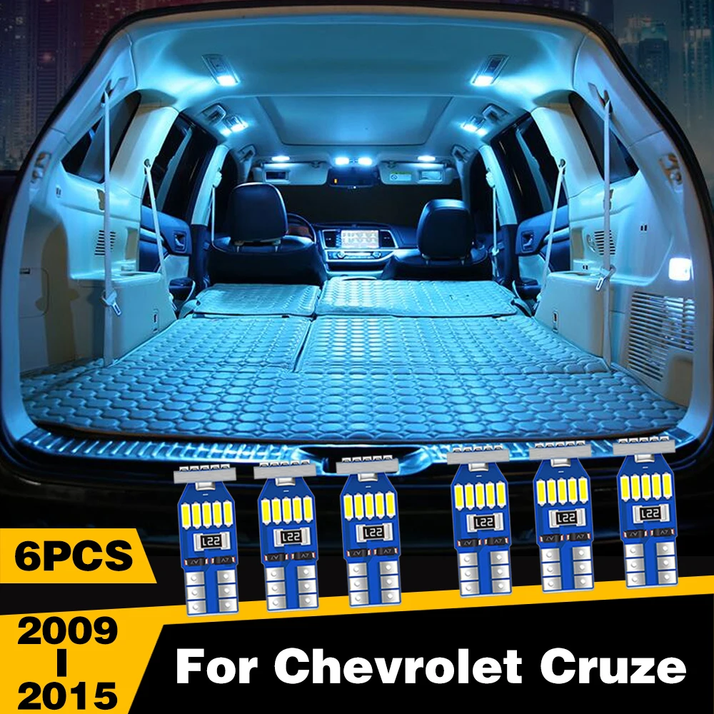 

6 Pcs White Ice-Blue Color LED Highlight Car Interior Dome Reading Light Roof Lamp For Chevrolet Cruze 2009-2015 Accessories