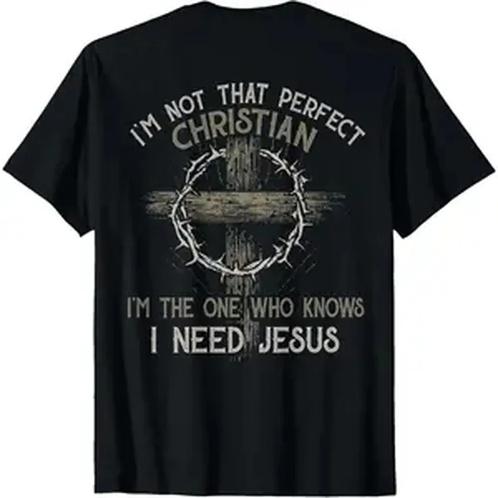 Men's Cotton Fabric Round Neck Fashion T-Shirt - "I'm Not That Perfect Christian I'm The One That Knows" Graphic, Soft Natural Short-Sleeve Casual Top for Sports & Outdoor Clothing