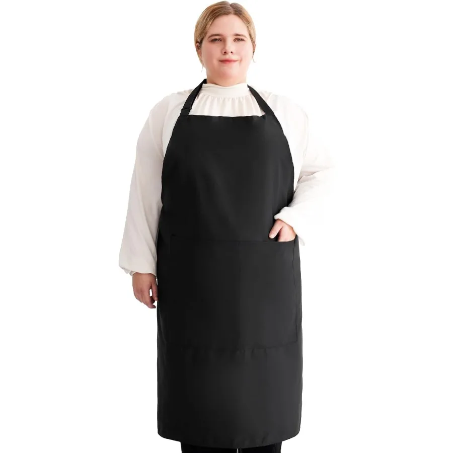 

Auidy_6TXD Plus Size Aprons for Women with Pockets Adjustable Blooming Waterproof Aprons for Kitchen Cng Black