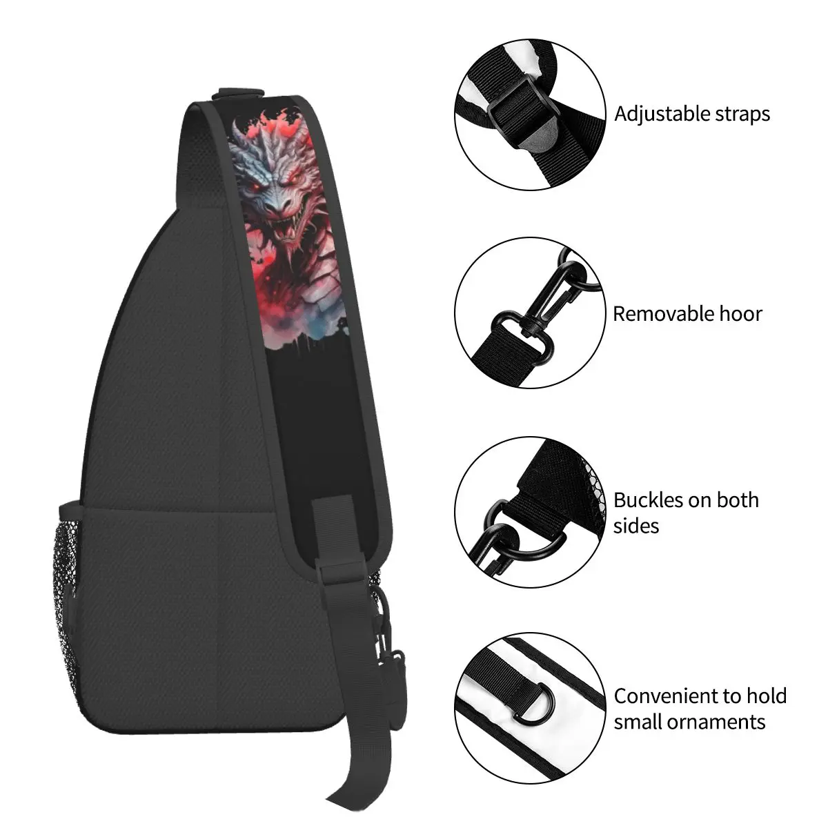 Rth Wing الصينية الأحمر التنين رئيس حقيبة صدر للرجال الرجال الرافعة Crossbody على ظهره حقيبة صدر للرجال السفر المشي لمسافات طويلة Daypack حقيبة كتف