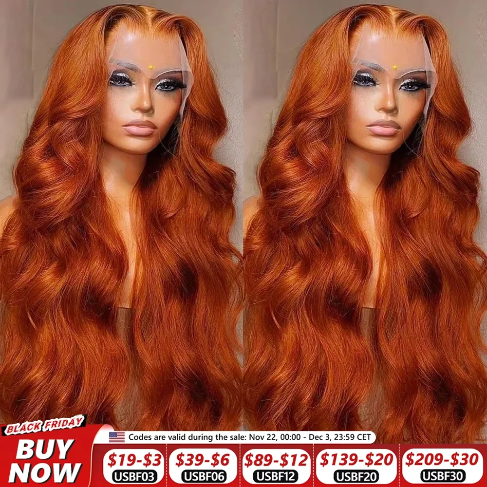 30 34 Inch Orange Ginger Hd Lace Front Wigs 13x6 Body Wave Human Hair Colored Glueless Lace Frontal Wigs Pre Plucked Closure Wig