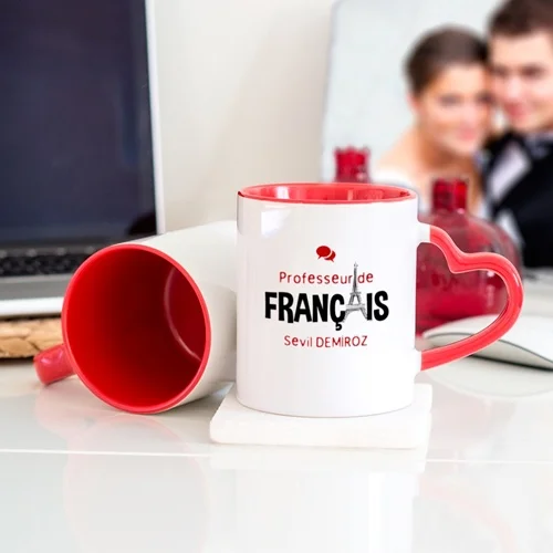 Personalized french teacher heart mug cup