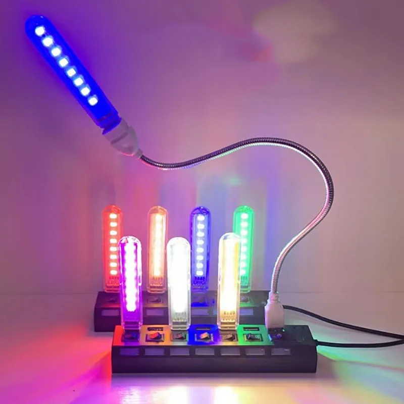 Mini luce USB portatile a Led 8Led luce per libri luce notturna da lettura colorata 5V Power 3000K-7000K per PC Laptop Mobile Power