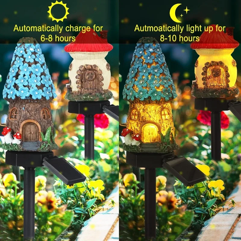 New Solar Resin Flower House Lights, Courtyard Decoration Lights, Lawn Lights, LED Lights, Outdoor Waterproof Landscape Lights view 2