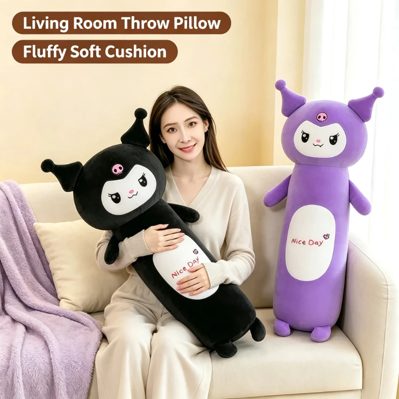 Kuromi Plush Long Body Cushion, Soft Fluffy Stuffed Throw Pillow, Cute Cartoon Decor For Sofa Bedroom, Lovely Gift For Girls