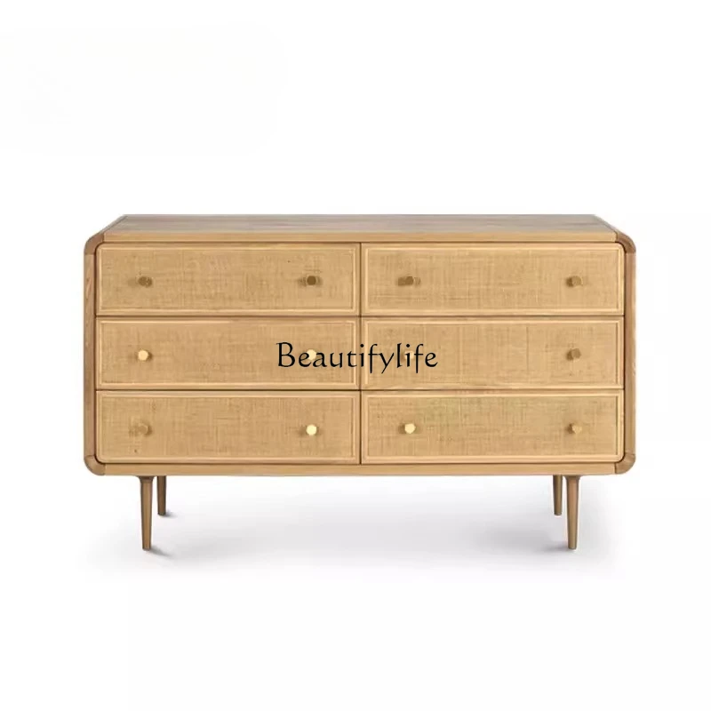 

Nordic rattan elements creative solid wood six-chest cabinet modern simple bedroom living room locker