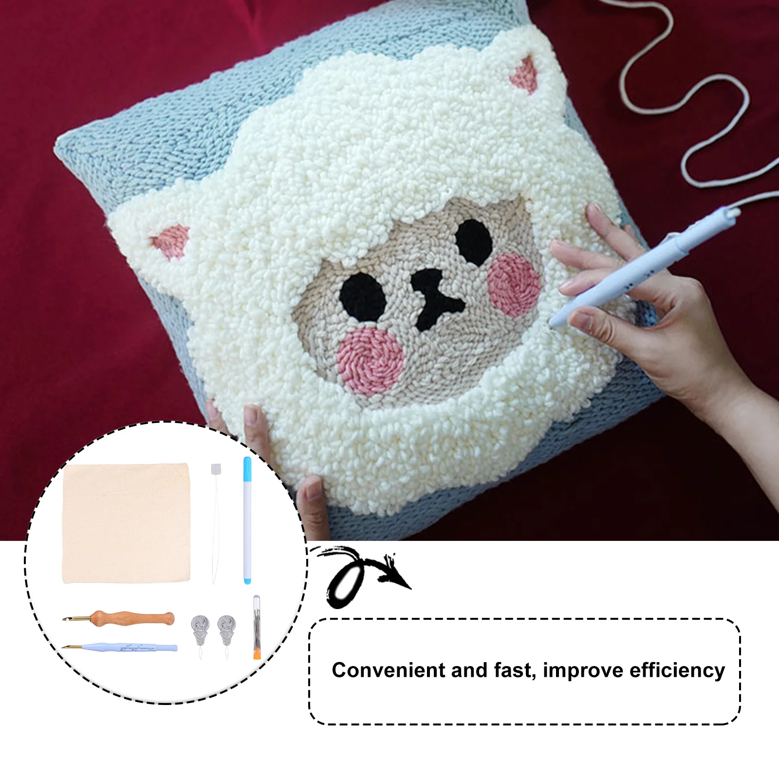 

Punch Needle Embroidery Kit 1 Yarn Needle 1 Cloth Marker Pen DIY Sewing Beginners Tools Adjustable Hoop Stitch Kits Accessories