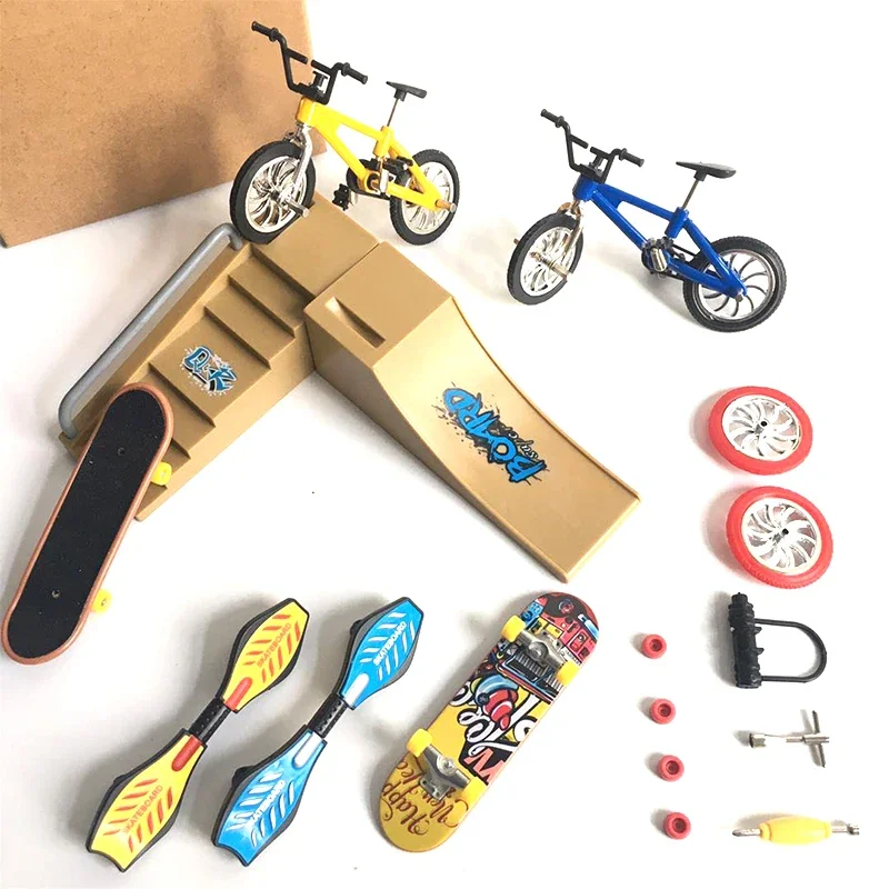 Finger Skate Board Mini Skatepark Professional Ramp Finger Skateboard Children Assembled Alloy Track Scooter Toy Finger Bicycle