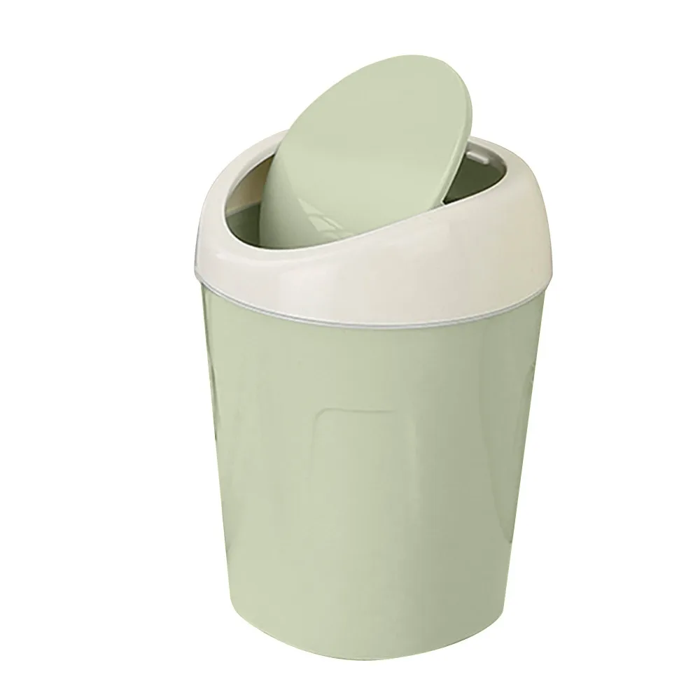 Mini Trash Can Creative Swing Cover Desktop Small Rubbish Can Plastic Storage Box Bedroom Bathroom Office Dorm Handy Garbage Can