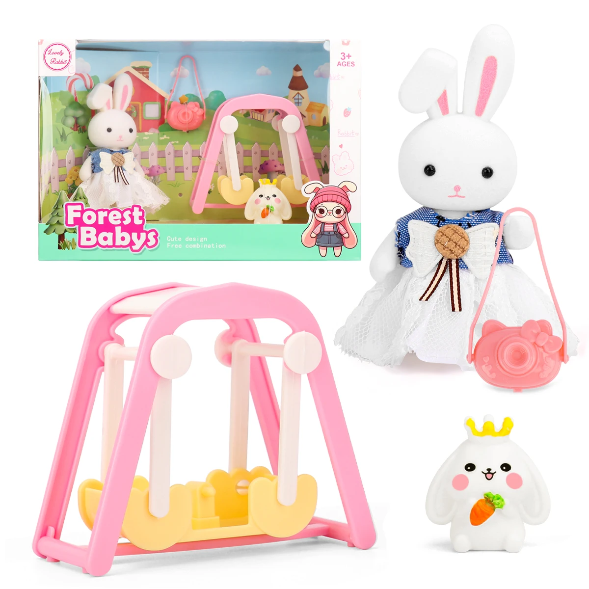 1 مجموعة طفل الفتيات التظاهر اللعب منزل لعب الأدوار سوينغ ملعب الأرنب الأرنب مجموعة الأطفال اكسسوارات منزل اللعب اللعب