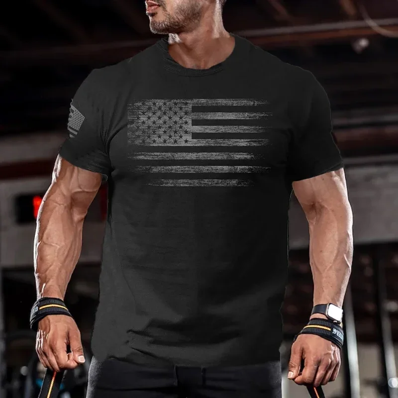 2024 nowa T-shirt męski na siłownię z nadrukiem 3d koszulka z flagą USA Oversized Casual z krótkim rękawem letnia odzież sportowa koszulka męska