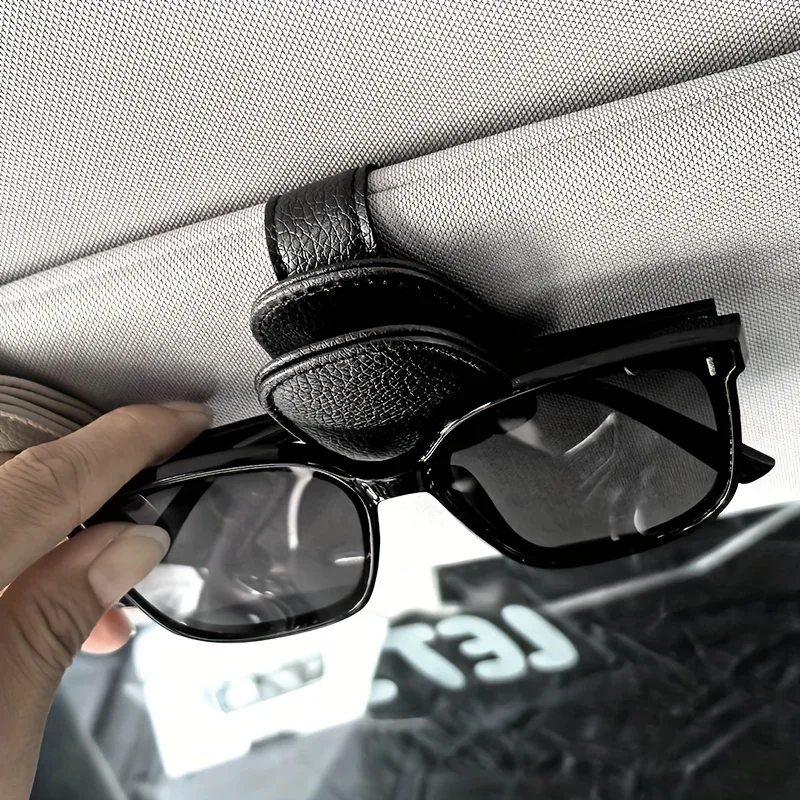 Car Sunglasses Holder, Magnetic Leather Glasses Clip for Sun Visor, Universal Car Eyeglasses Mount,Rv Litchi-Pattern Accessories