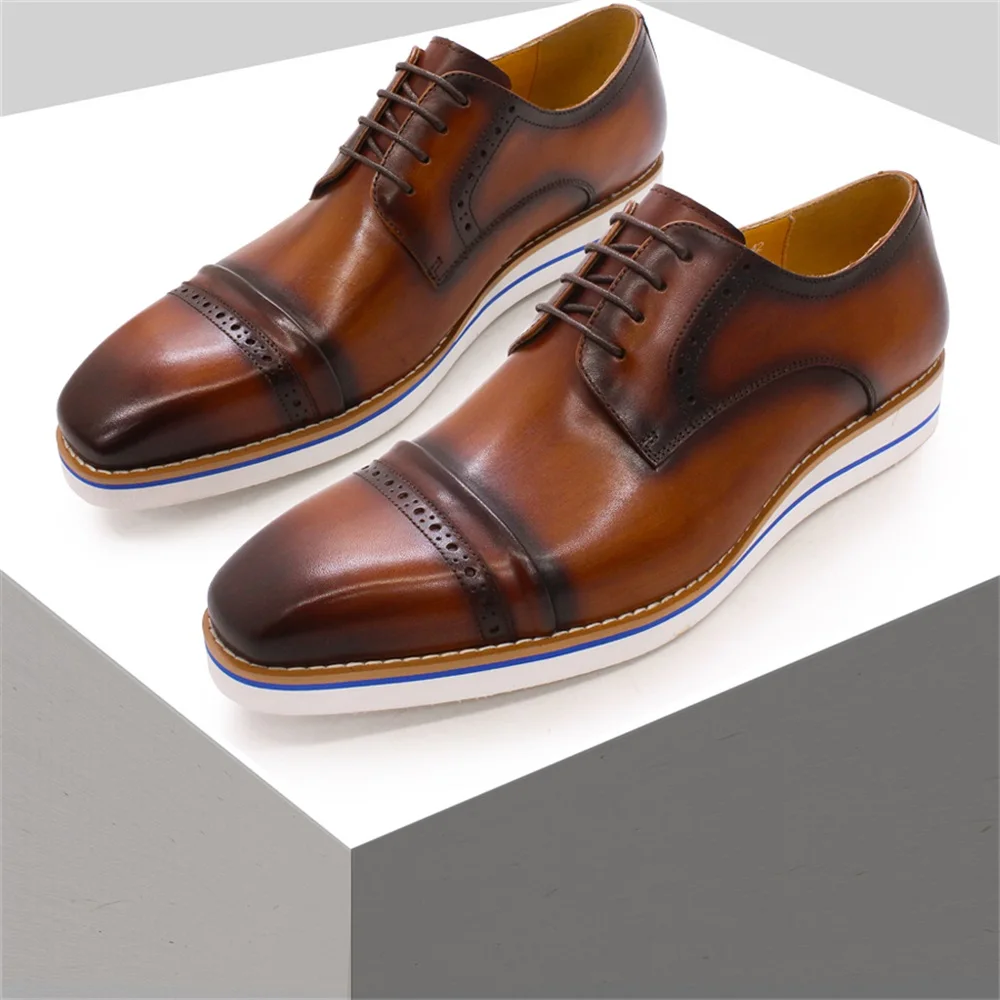 

Classic Leather Casual Men's Shoes Fashion Flat Brogue Handmade Shoes Lace Up Square Toe Loafers Banquet Men's Wedding Shoes