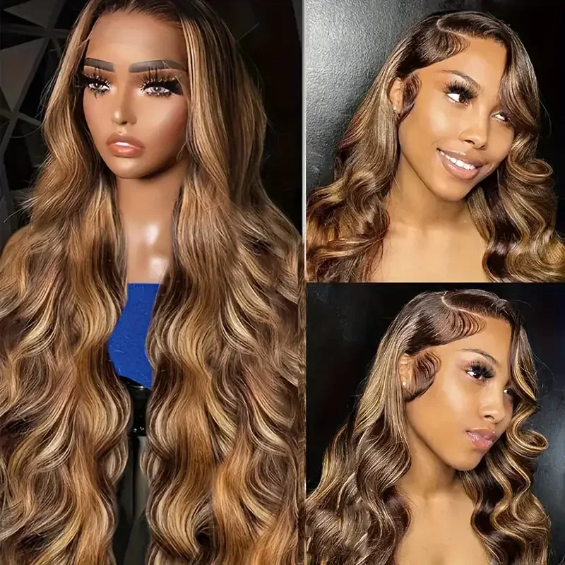 250 Density Highlight 13x4 HD Lace Front Body Wave Human Hair Wig Brazilian 4/27 Color Wigs 13x6 Transparent Lace Frontal Wig