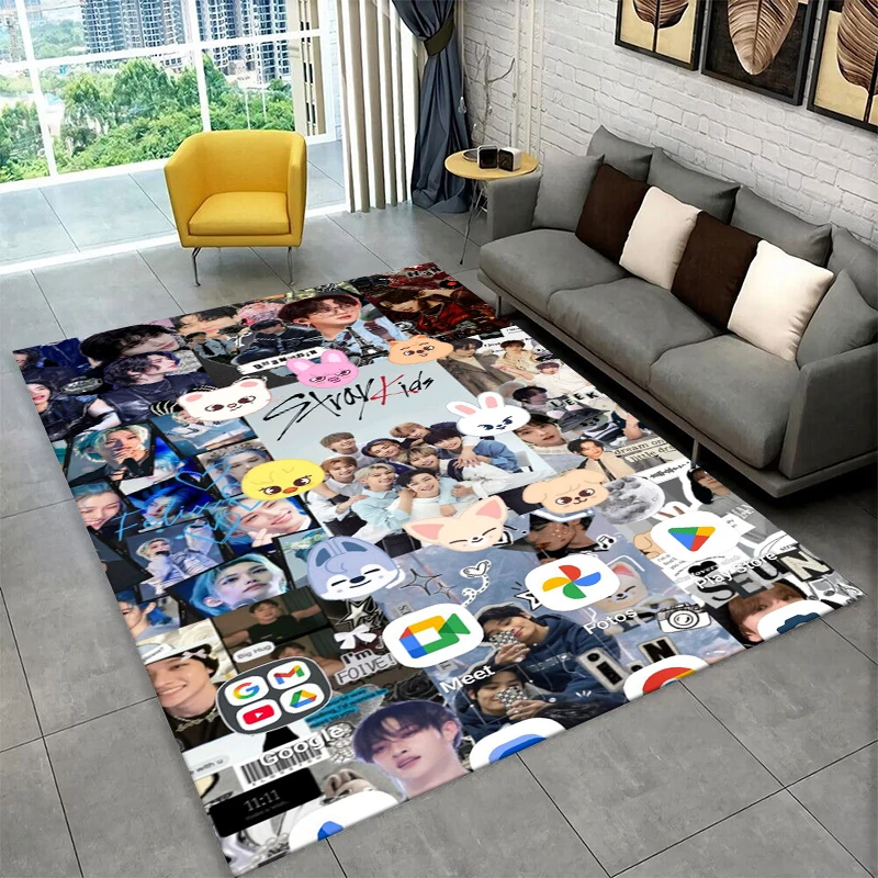 Kpop Stray Kids Musik-Stern-Teppich für Spielzimmer, Schlafzimmer, Wohnzimmer, Sofa, Heimdekoration, Kinder-Teppich, rutschfeste Bodenmatte, Geschenk