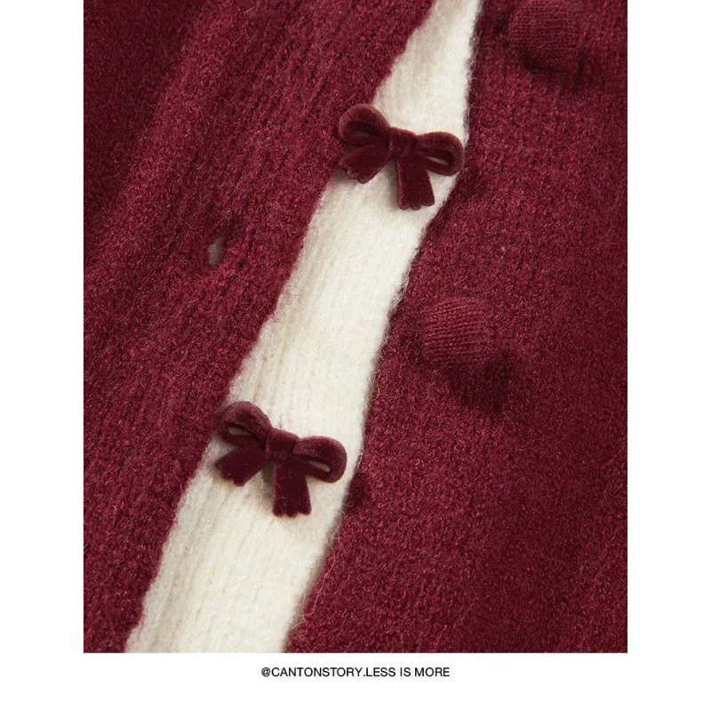 Faux pull tricoté rétro deux pièces pour femme, manteau avec nœud doux, Style Mori doux et frais, automne hiver