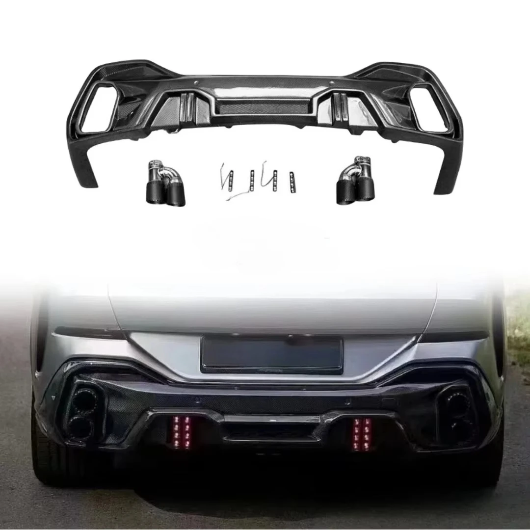 

True Carbon Fiber LD Style Rear Diffuser with LED Lights and Carbon Fiber Exhaust Port Rear Bumper Kit for BX6 G06custom