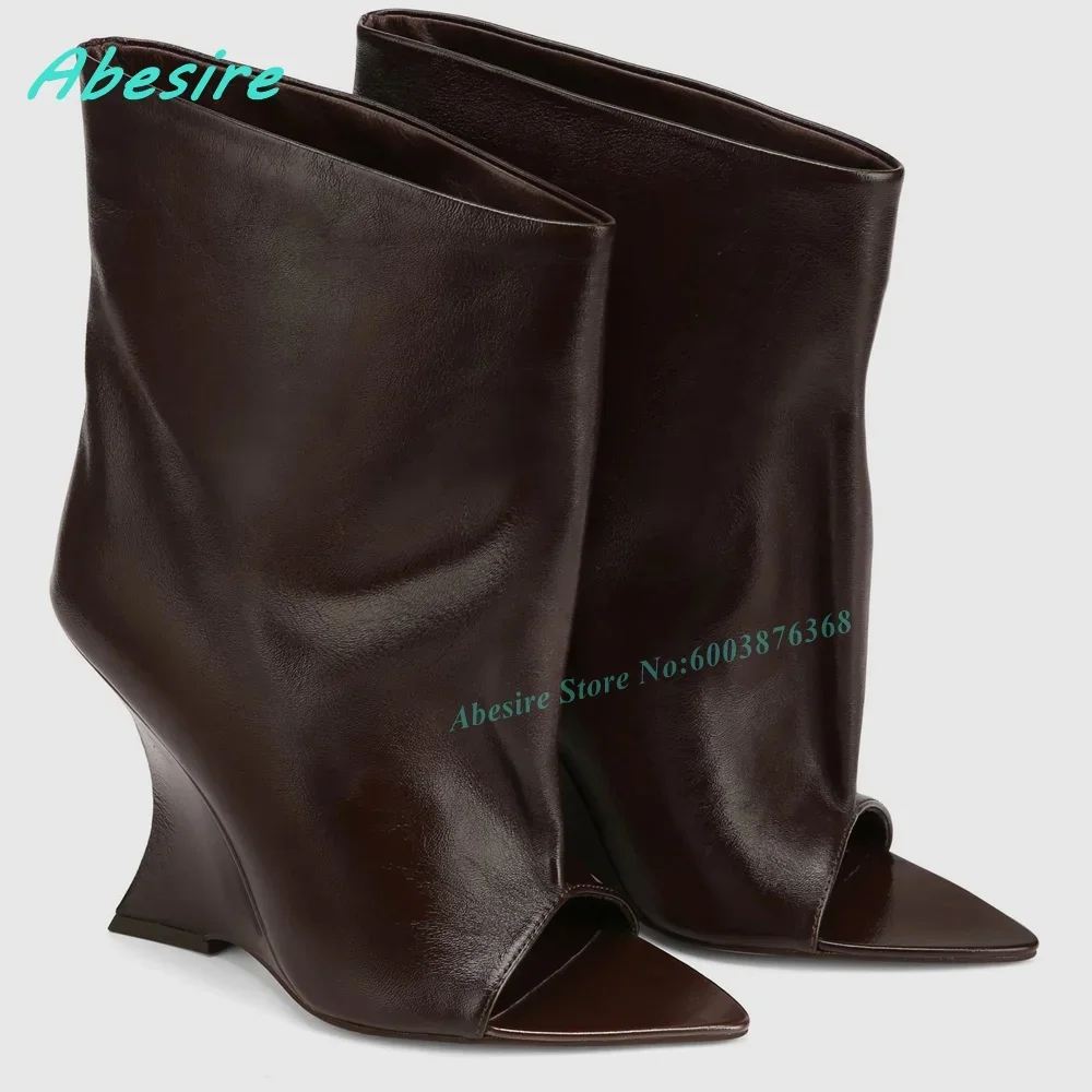 Slip-On Wide Shaft Strange-Style Heel Women's Boots Snake Print Peep Toe Ankle Boots Y2K Street-Style Fashion Show Shoes