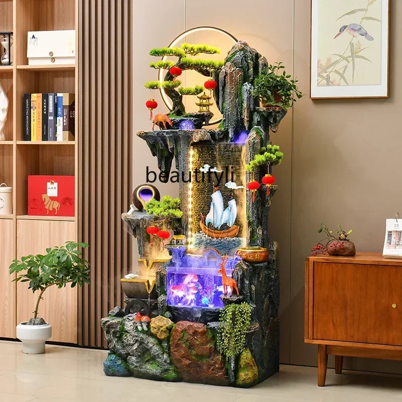 

Flowing water fountain ornament circulating water rockery fish pond landscape making money feng shui wheel landing