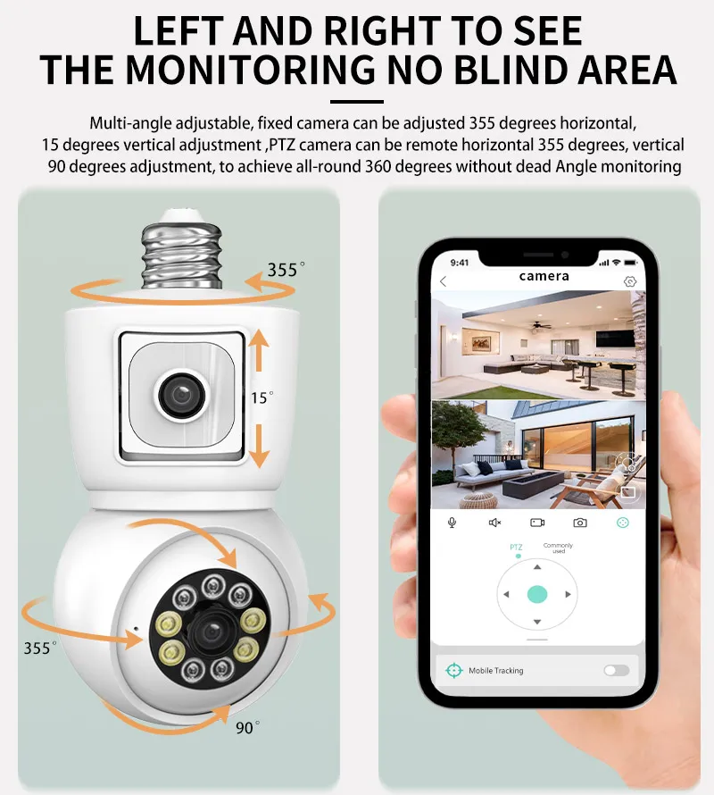 ICSEE 4K 8MP E27 Bulb WiFi Camera Dual Lens Dual Screen Auto Tracking Two Way Audio Color Night Vision 4MP Surveillance Camera