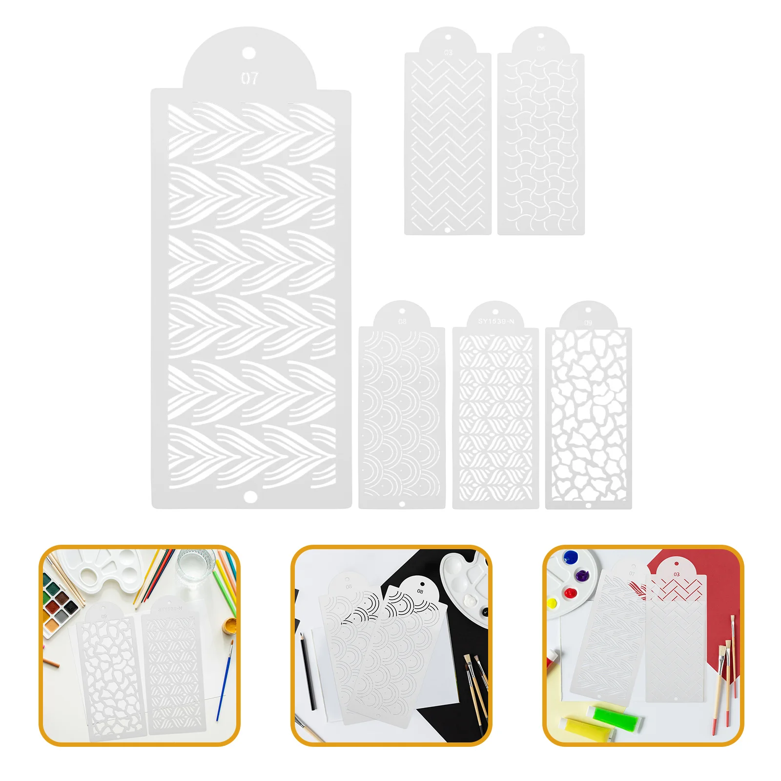 

6Pcs Hollow Painting Stencils Plastic Long-Lasting DIY Craft Templates for Painting Journaling Stencils Scrapbook Accessories