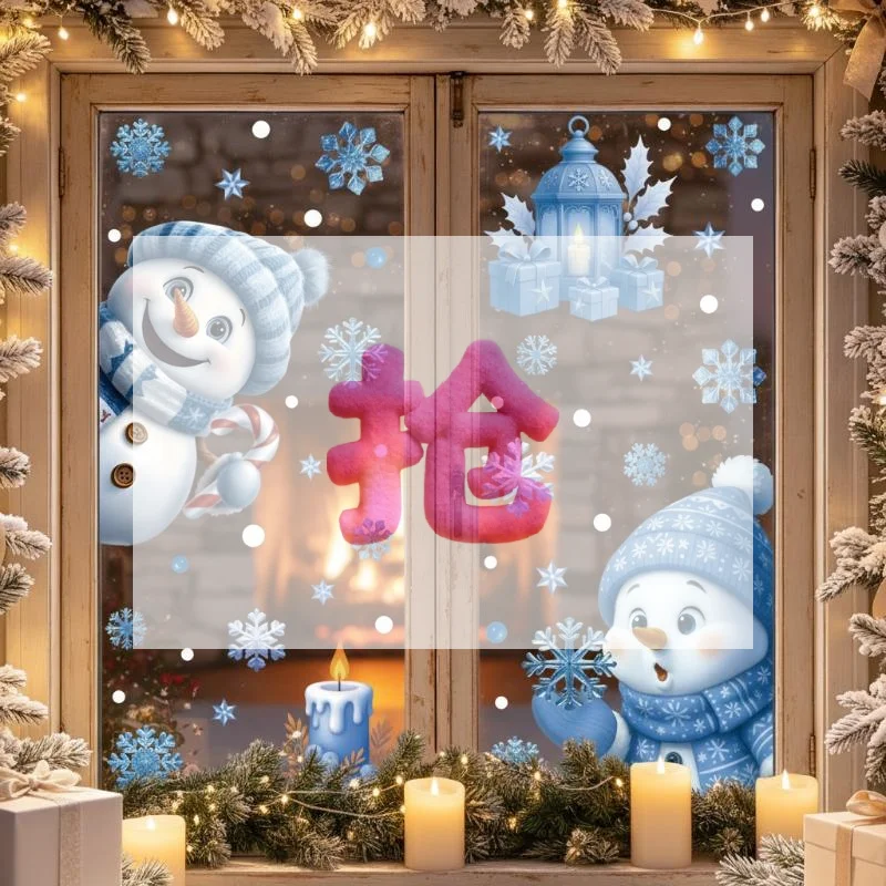 1/2 Sheets Cartoon Snowman Snowflake Santa Claus Christmas Window Wall Sticker Self-adhesive Decor New Year Windows Stickers