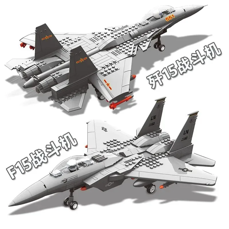 Building Blocks Aircraft Series J-20 J-15 Fighter Military Boys Assembling Toys DIY Model PuzzleToy Boy Birthday Gift