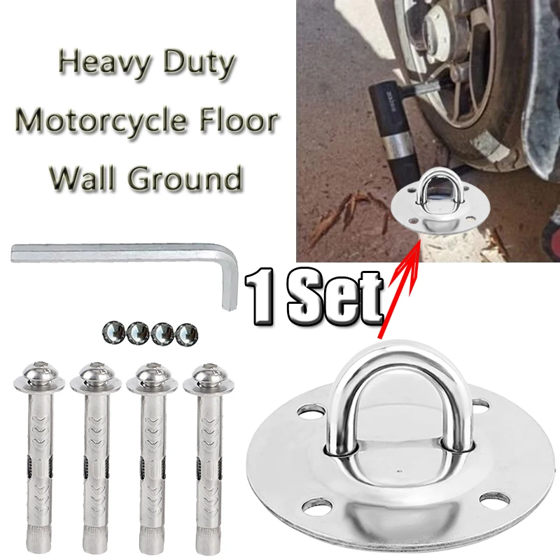 

1 Set Heavy Duty Motorcycle Floor Wall Ground Anchor Stainless Steel Mount Anchor Hooks Locks Stands And 4 Screws Moto Parts
