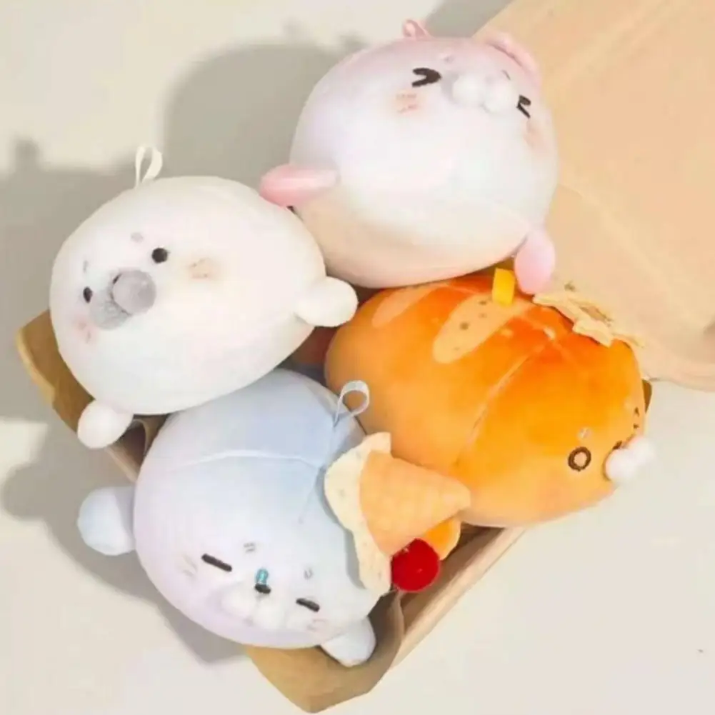 Kawaii Sakura Seal Plush Keychain Cute Sea Dog Stuffed Doll Keyring Bag Pendant Toast Seal Plushie Hanging Decor Kids Gift