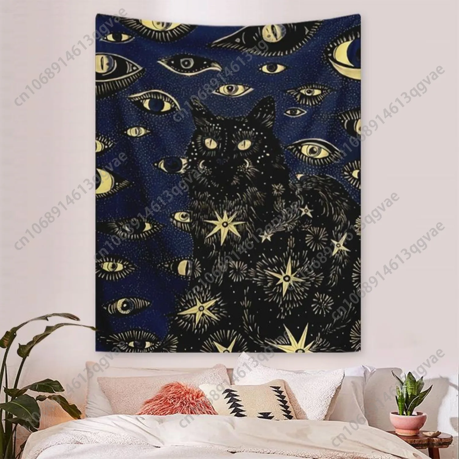 Cat & Eye Pattern Wall Tapestry 1 Count Artwork Decorative Hanging Blanket Cozy Room Accessories Wall Decor for Home Living