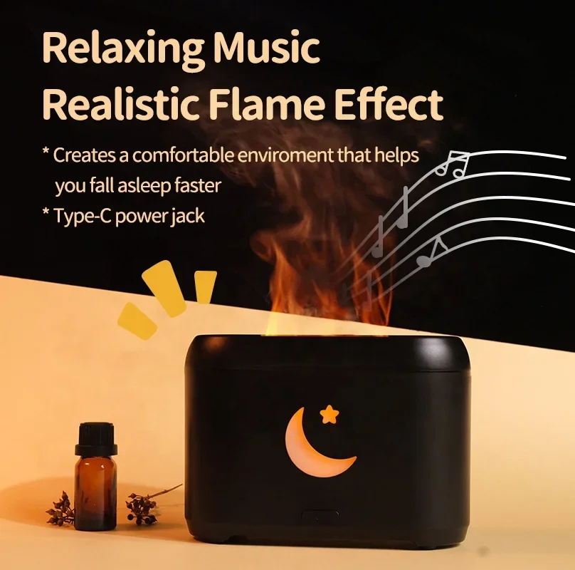 Flame Aroma Diffuser Ultrasonic Fire Humidifier Diffuser USB Essential Oil Flame Diffusers with Lullaby