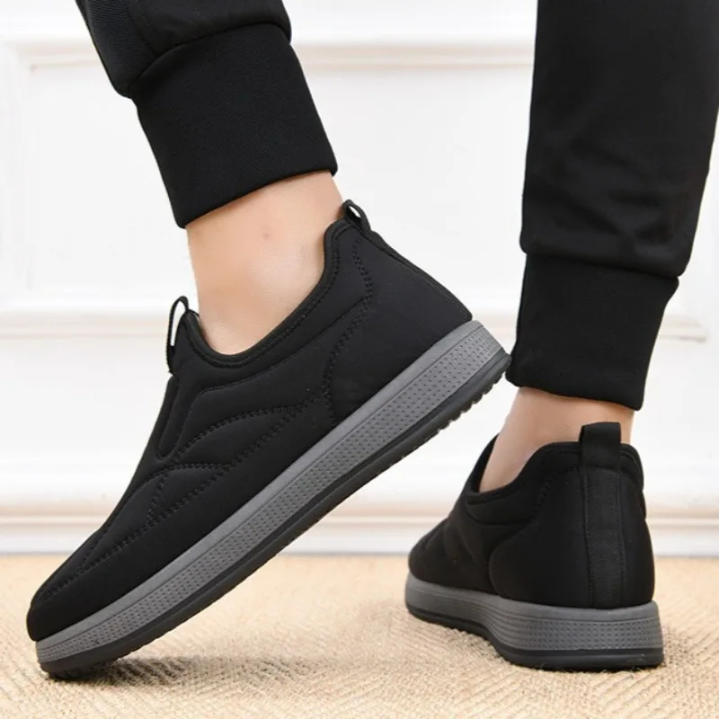Winter Men Snow Boot Thick Sole Non Slip Casual Shoes Round Toe Slip on Plush Thickened Warm Middle Aged Cotton Shoes for Man