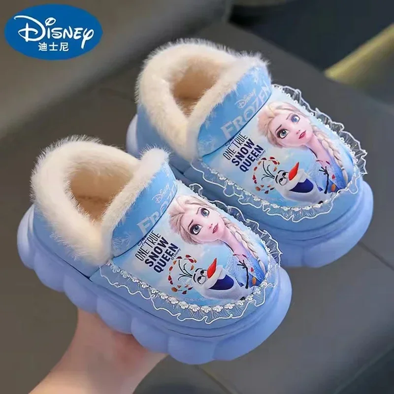 Disney Kids Winter Cotton Slipper Cartoon Frozen Elsa Children Spring Autumn Warm Princess Baby Girls Indoor Outdoor Plush Shoes